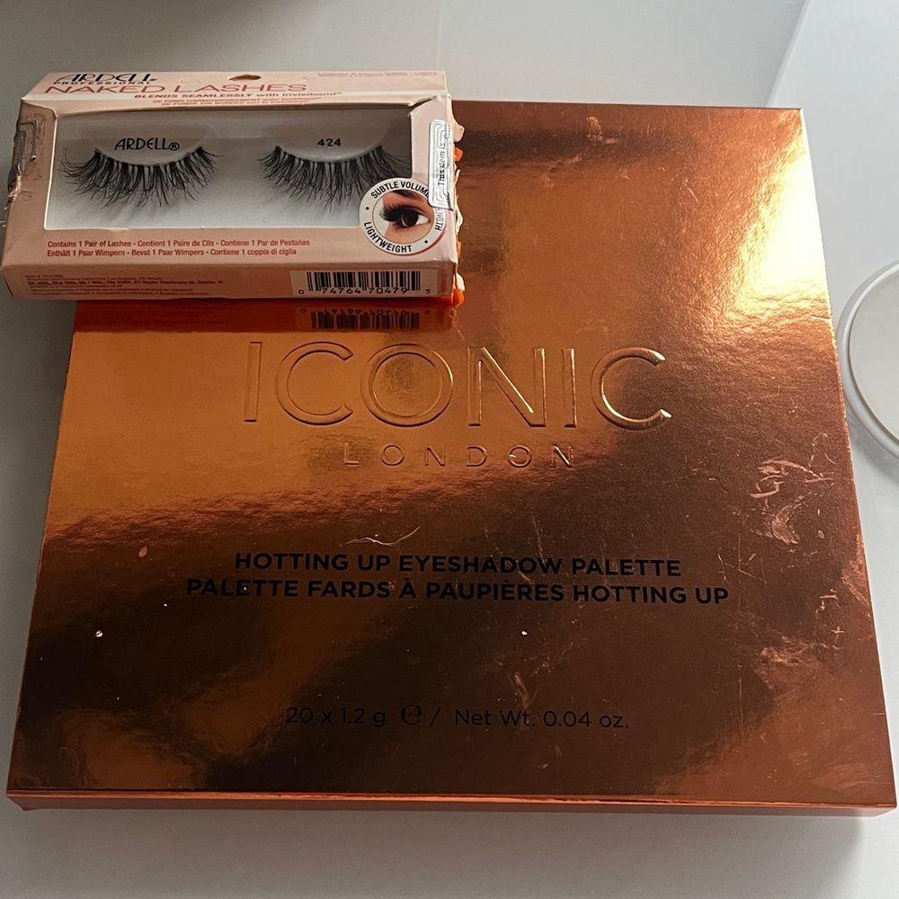 Iconic London Copper Eyeshadow Palette and fake lashes makeup lot